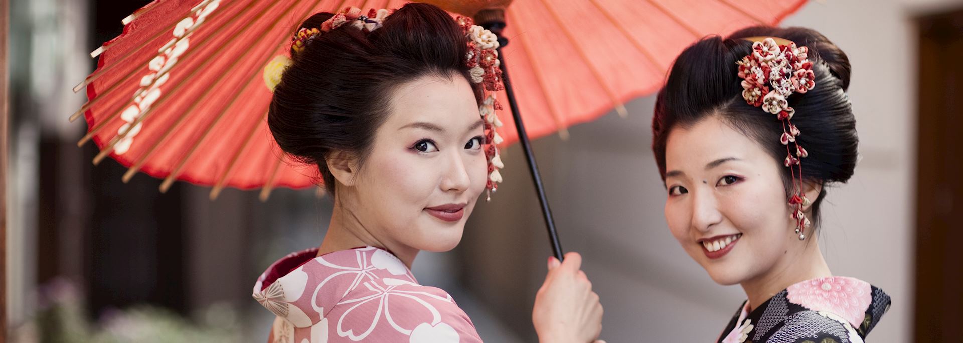 Japanese women in traditional kimonos