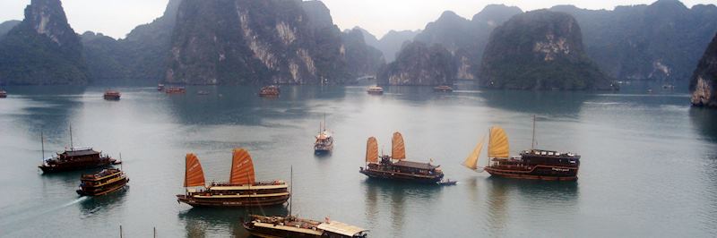 Traditional junk boats in Halong Bay